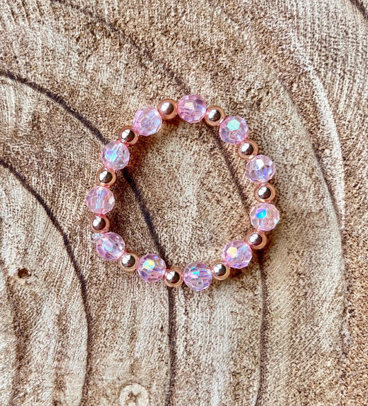 Kids Crystal Stretch Bracelet – Rose Gold Spacer Beads – 5.5” Diameter