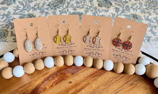 Home Team Collection – Handmade Crystal Sports Charm Drop Earrings | Football, Softball, Baseball, Basketball, Soccer