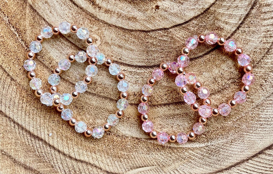 Kids Crystal Stretch Bracelet – Rose Gold Spacer Beads – 5.5” Diameter