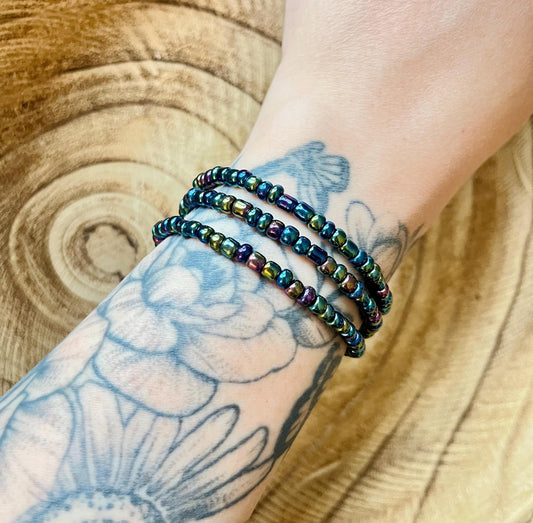 Oil Spill Aura – Bracelet Set of 3 Oil Spill Seed Bead Bracelets