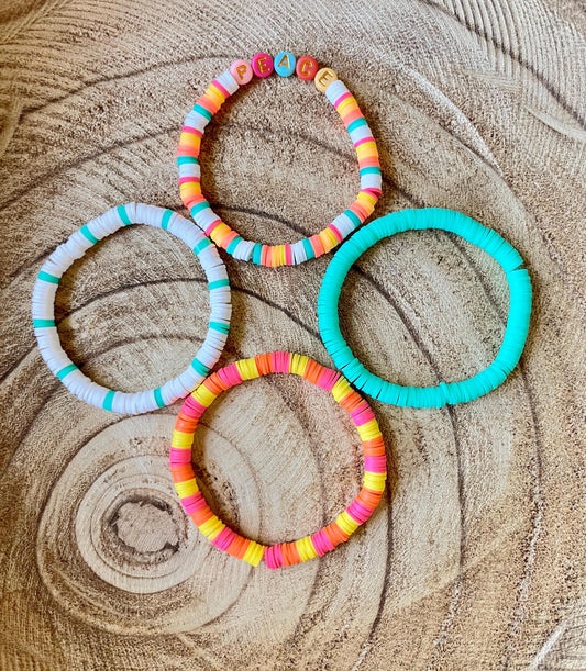 Beach Day – Bracelet Set of 4 Handmade Colorful Polymer Clay beaded bracelets