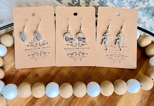 Football Sterling Silver Handmade Charm Earrings- Football Player, Football, or Football Helmet