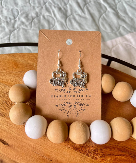 Handmade Sterling Silver Cheer Charm Earrings – Megaphone, Cheerleader, or I Heart Cheer | Spirit Gift for Cheerleaders
