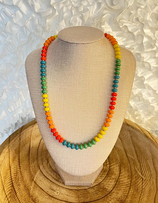 Tropical Rhythm – Glass Rondelle & 18K Gold Plated Beaded Necklace with extender