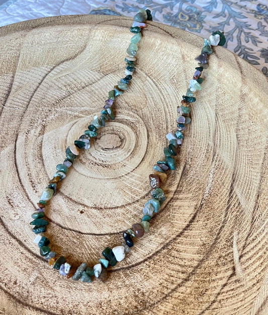 Mystic Earth – Gemstone Chip Necklace with 18k gold clasp and extender | Natural Stone Boho Statement Jewelry