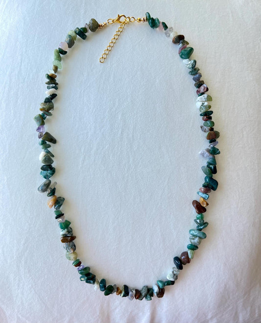 Mystic Earth – Gemstone Chip Necklace with 18k gold clasp and extender | Natural Stone Boho Statement Jewelry