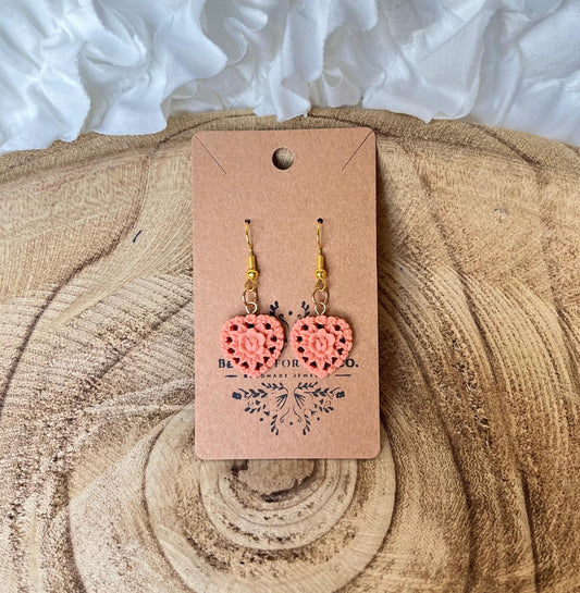 Rosette Romance – Handmade Clay Rosette Heart Earrings