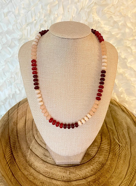 Sweetheart Soirée – Glass Rondelle Beaded Necklace with 18k Gold Accents