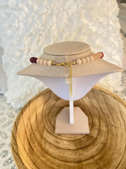 Sweetheart Soirée – Glass Rondelle Beaded Necklace with 18k Gold Accents