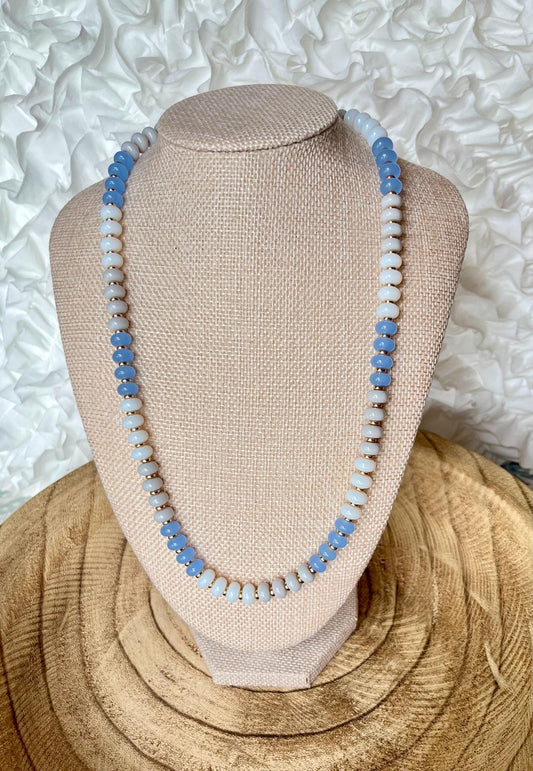 Ocean Breeze – Glass Rondelle Beaded Necklace with 18k Gold Accents